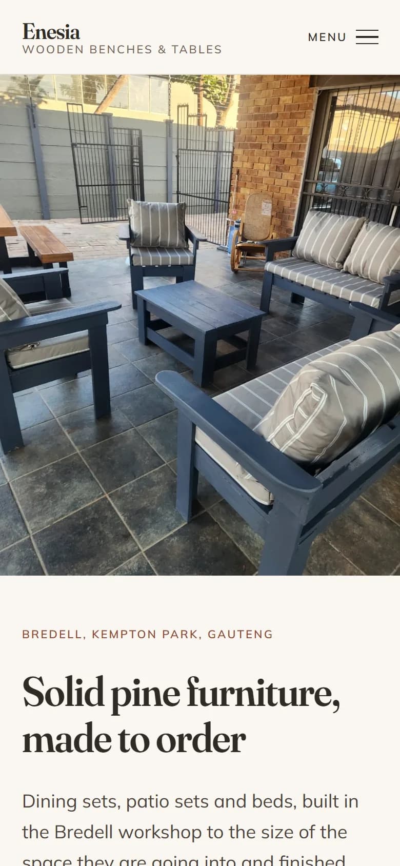 Enesia Wooden Products website, mobile view